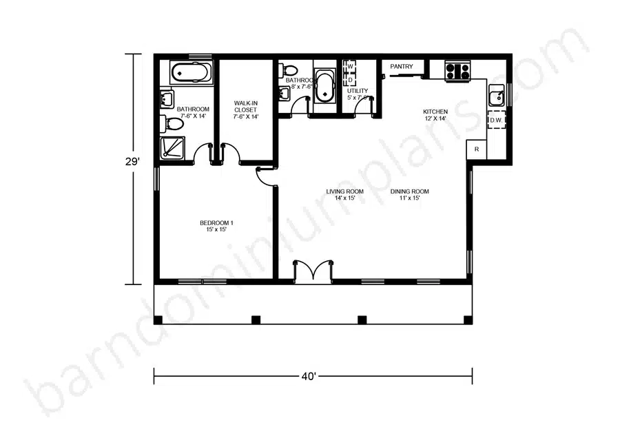 Tiny House Barndominium Designs 5 bco 40033 Floor plan