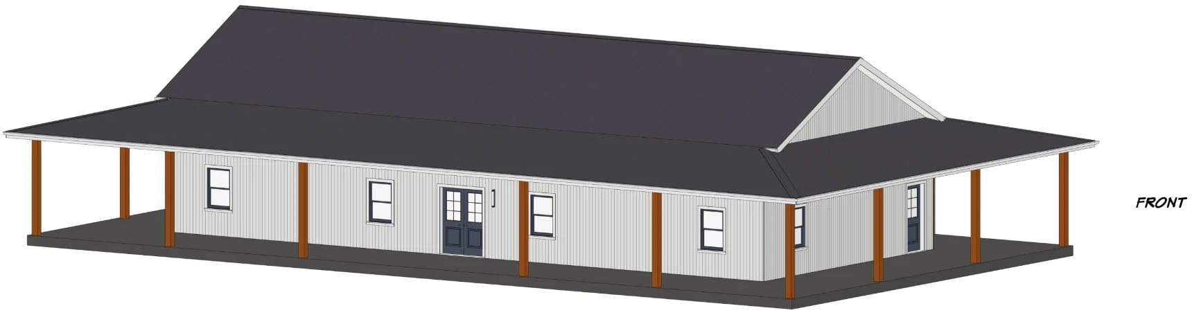 Henewood Barndominium house plan with wraparound porch
