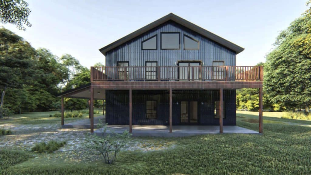 barndominium wiht 2nd story balcony deck