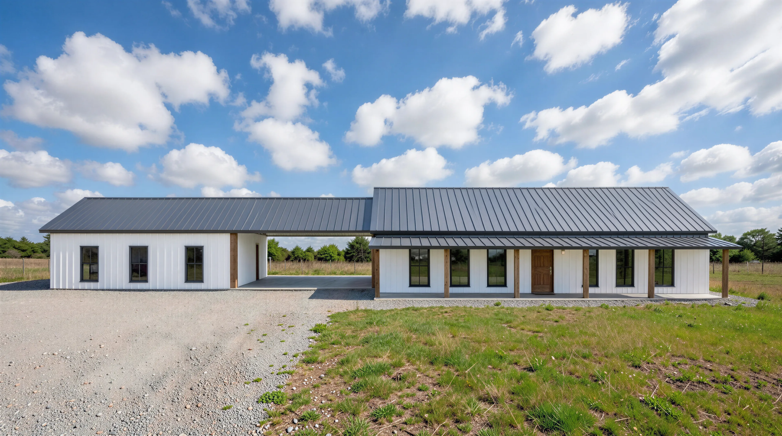 PL-2805 Leonardo barndominium with gym — 2,168 sq ft, 3 bedroom single story with combined gym and office